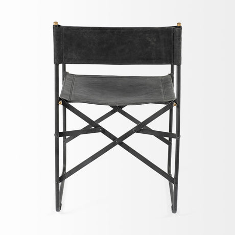 Direttore Black Iron Frame Black Leather Dining Chair by Mercana at Eve Furniture