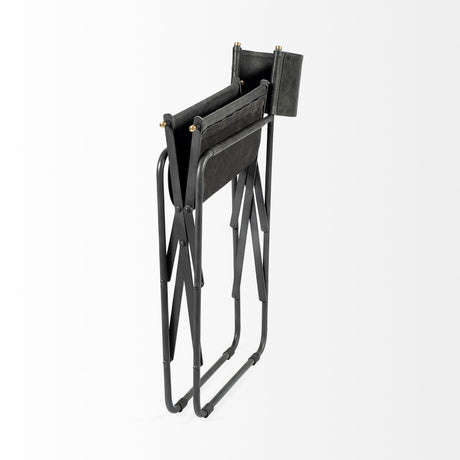 Direttore Black Iron Frame Black Leather Dining Chair by Mercana at Eve Furniture
