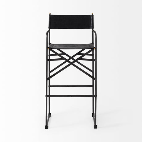 Direttore Black Leather Seat W/Black Iron Frame Bar Stool by Mercana at Eve Furniture