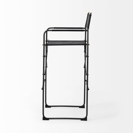Direttore Black Leather Seat W/Black Iron Frame Bar Stool by Mercana at Eve Furniture
