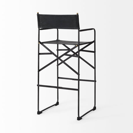 Direttore Black Leather Seat W/Black Iron Frame Bar Stool by Mercana at Eve Furniture