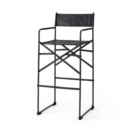 Direttore Black Leather Seat W/Black Iron Frame Bar Stool by Mercana at Eve Furniture