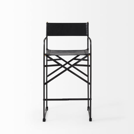 Direttore Black Leather W/Black Frame Counter Stool by Mercana at Eve Furniture