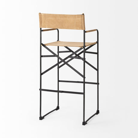 Direttore Brown Leather Seat W/Black Iron Frame Bar Stool by Mercana at Eve Furniture