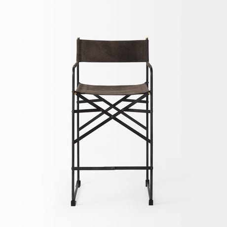 Direttore Brown/Gray Suede W/ Metal Frame Counter Stool by Mercana at Eve Furniture