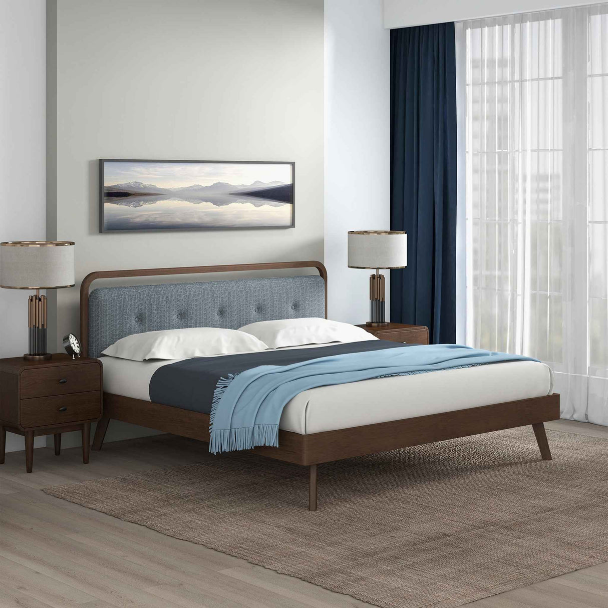 Divan Solid Wood King Bed with Fabric Upholstered Headboard by Ashcroft Imports at Eve Furniture