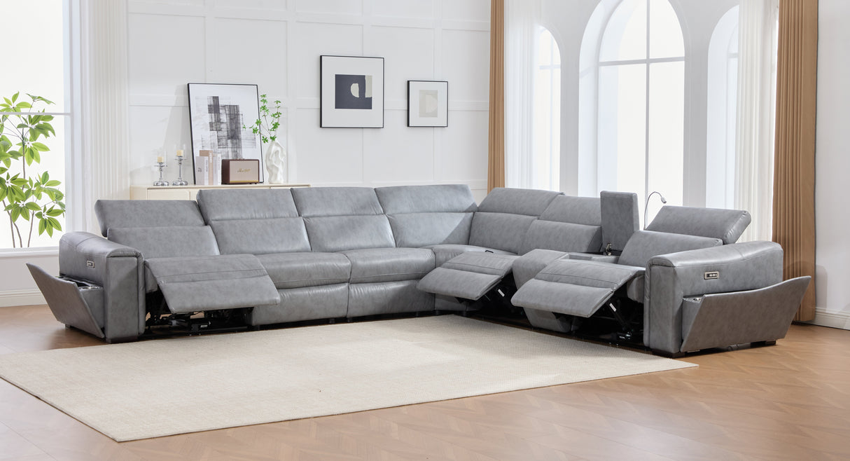 Divani Grey 7-Piece Power Reclining Sectional by New Era Innovations at Eve Furniture