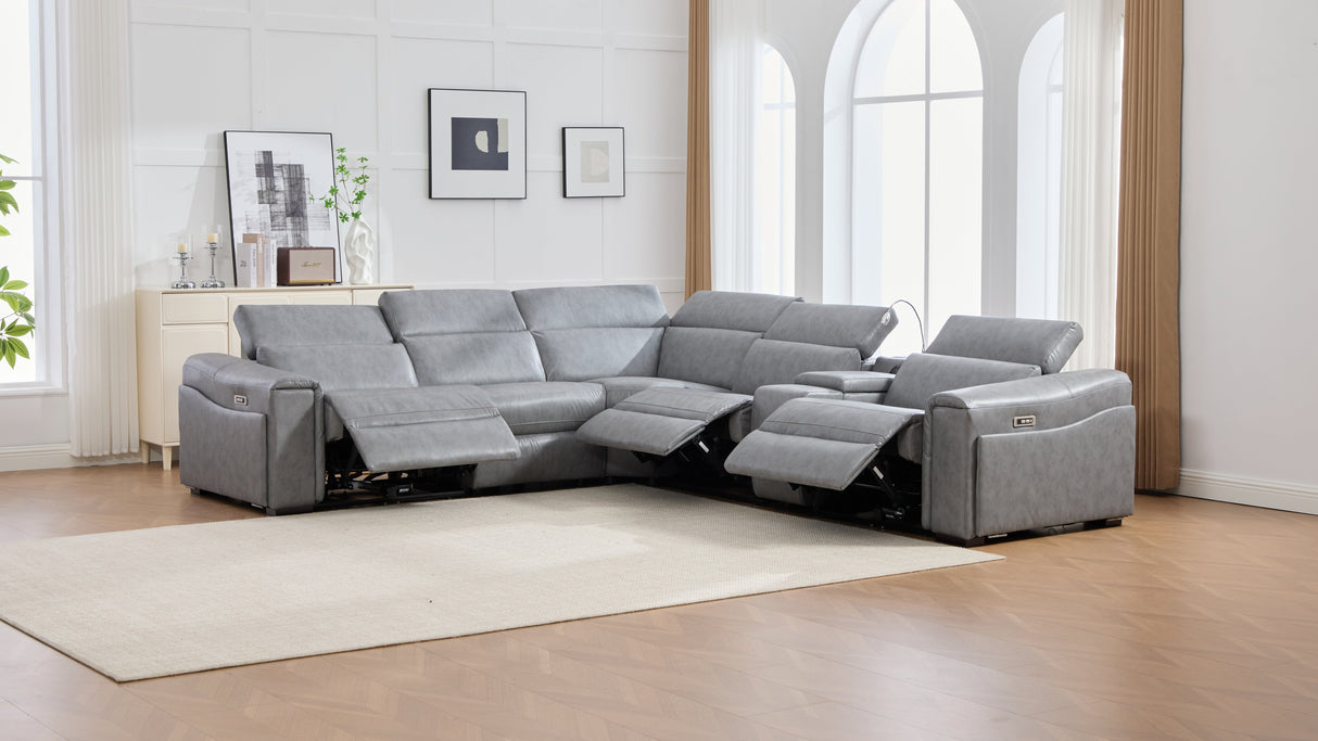 Divani Grey 7-Piece Power Reclining Sectional by New Era Innovations at Eve Furniture
