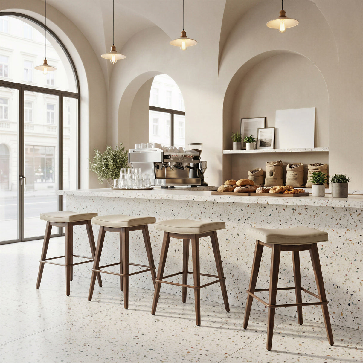 Divat Beige & Walnut Counter Stool (Set of 2) by Zuomod at Eve Furniture
