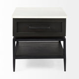 Divina Black-Brown Wood w/ White Marble Top and Black Metal Base 1 Drawer Side Table by Mercana at Eve Furniture