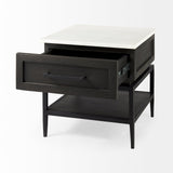 Divina Black-Brown Wood w/ White Marble Top and Black Metal Base 1 Drawer Side Table by Mercana at Eve Furniture