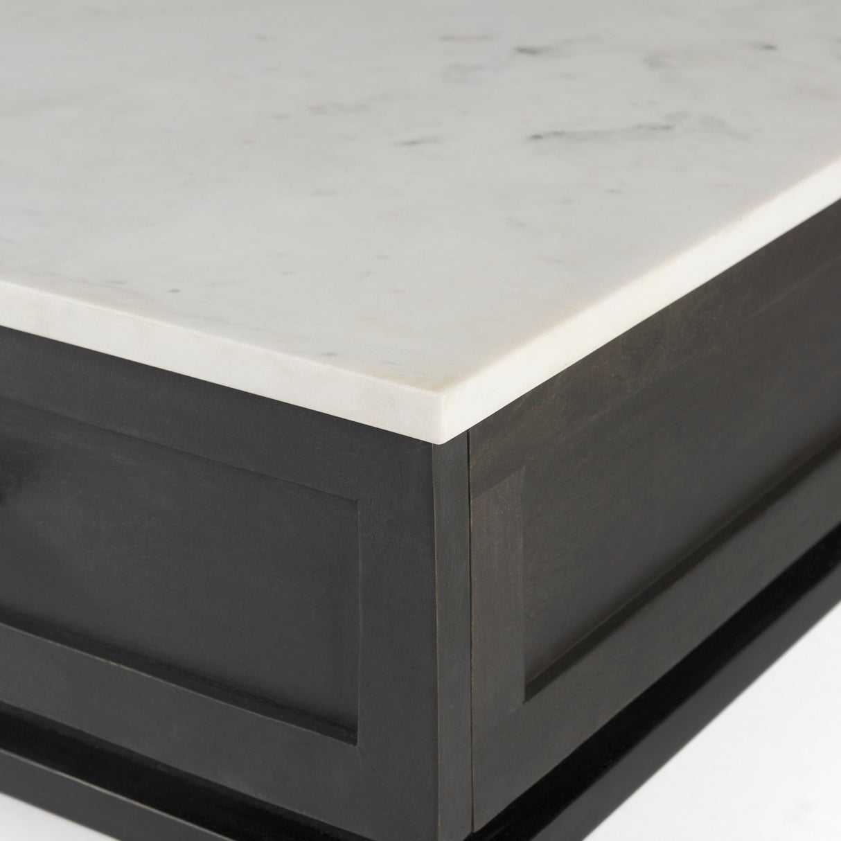 Divina Black-Brown Wood w/ White Marble Top and Black Metal Base 1 Drawer Side Table by Mercana at Eve Furniture