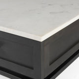 Divina Black-Brown Wood w/ White Marble Top and Black Metal Base 1 Drawer Side Table by Mercana at Eve Furniture