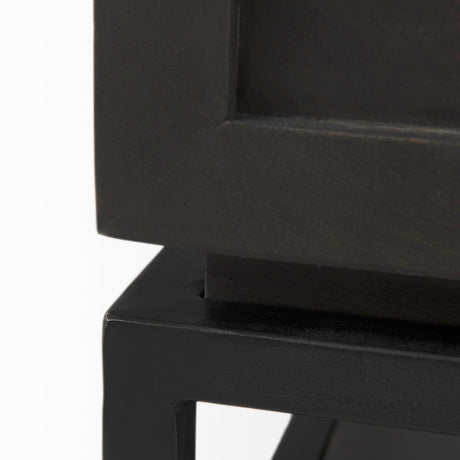 Divina Black-Brown Wood w/ White Marble Top and Black Metal Base 1 Drawer Side Table by Mercana at Eve Furniture