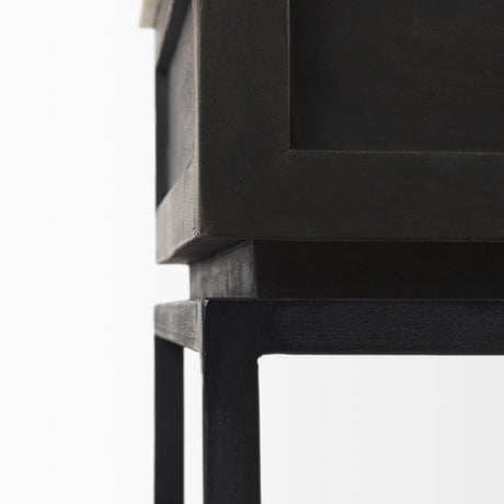 Divina Black-Brown Wood w/ White Marble Top and Black Metal Base 1 Drawer Side Table by Mercana at Eve Furniture