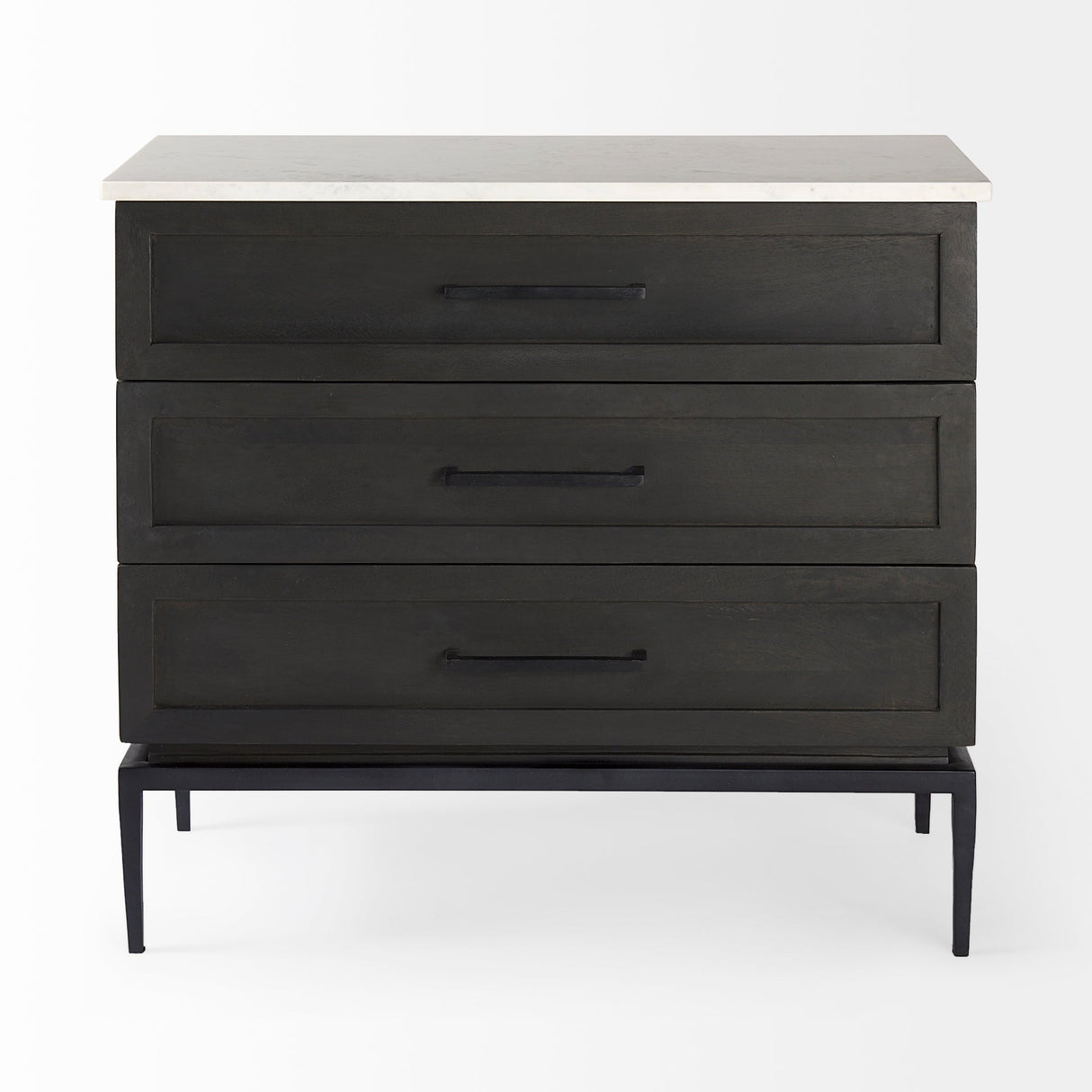 Divina Black-Brown Wood w/ White Marble Top and Black Metal Base Accent Cabinet by Mercana at Eve Furniture