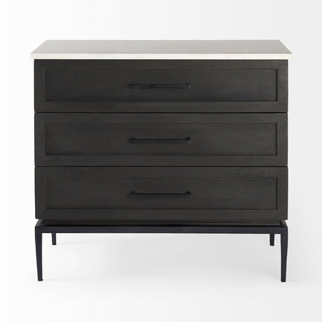 Divina Black-Brown Wood w/ White Marble Top and Black Metal Base Accent Cabinet by Mercana at Eve Furniture