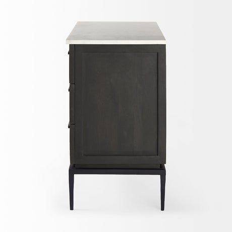 Divina Black-Brown Wood w/ White Marble Top and Black Metal Base Accent Cabinet by Mercana at Eve Furniture