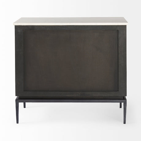 Divina Black-Brown Wood w/ White Marble Top and Black Metal Base Accent Cabinet by Mercana at Eve Furniture