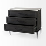 Divina Black-Brown Wood w/ White Marble Top and Black Metal Base Accent Cabinet by Mercana at Eve Furniture