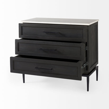 Divina Black-Brown Wood w/ White Marble Top and Black Metal Base Accent Cabinet by Mercana at Eve Furniture
