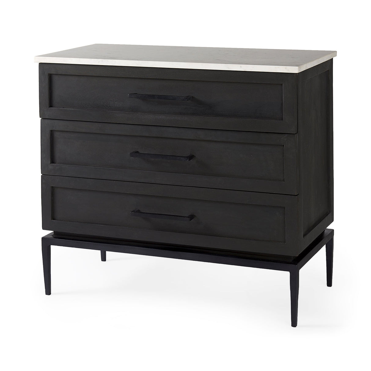 Divina Black-Brown Wood w/ White Marble Top and Black Metal Base Accent Cabinet by Mercana at Eve Furniture