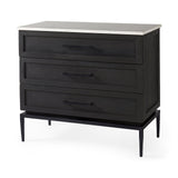 Divina Black-Brown Wood w/ White Marble Top and Black Metal Base Accent Cabinet by Mercana at Eve Furniture