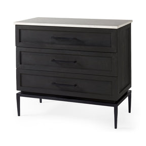 Divina Black-Brown Wood w/ White Marble Top and Black Metal Base Accent Cabinet by Mercana at Eve Furniture