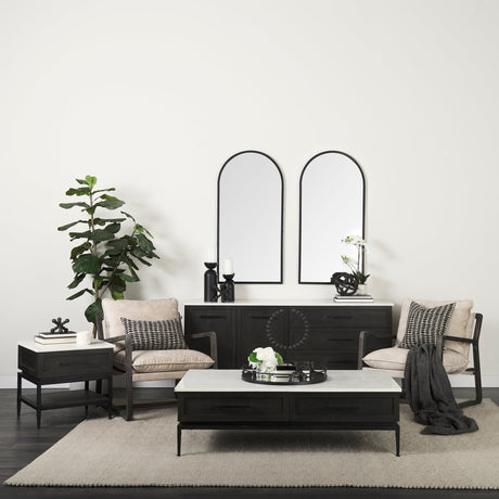 Divina Black-Brown Wood w/ White Marble Top and Black Metal Base Sideboard by Mercana at Eve Furniture