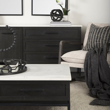 Divina Black-Brown Wood w/ White Marble Top and Black Metal Base Sideboard by Mercana at Eve Furniture