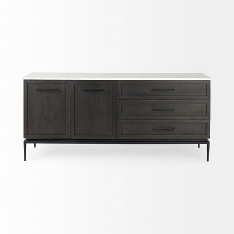 Divina Black-Brown Wood w/ White Marble Top and Black Metal Base Sideboard by Mercana at Eve Furniture