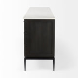 Divina Black-Brown Wood w/ White Marble Top and Black Metal Base Sideboard by Mercana at Eve Furniture