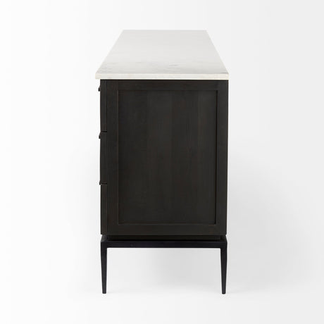 Divina Black-Brown Wood w/ White Marble Top and Black Metal Base Sideboard by Mercana at Eve Furniture