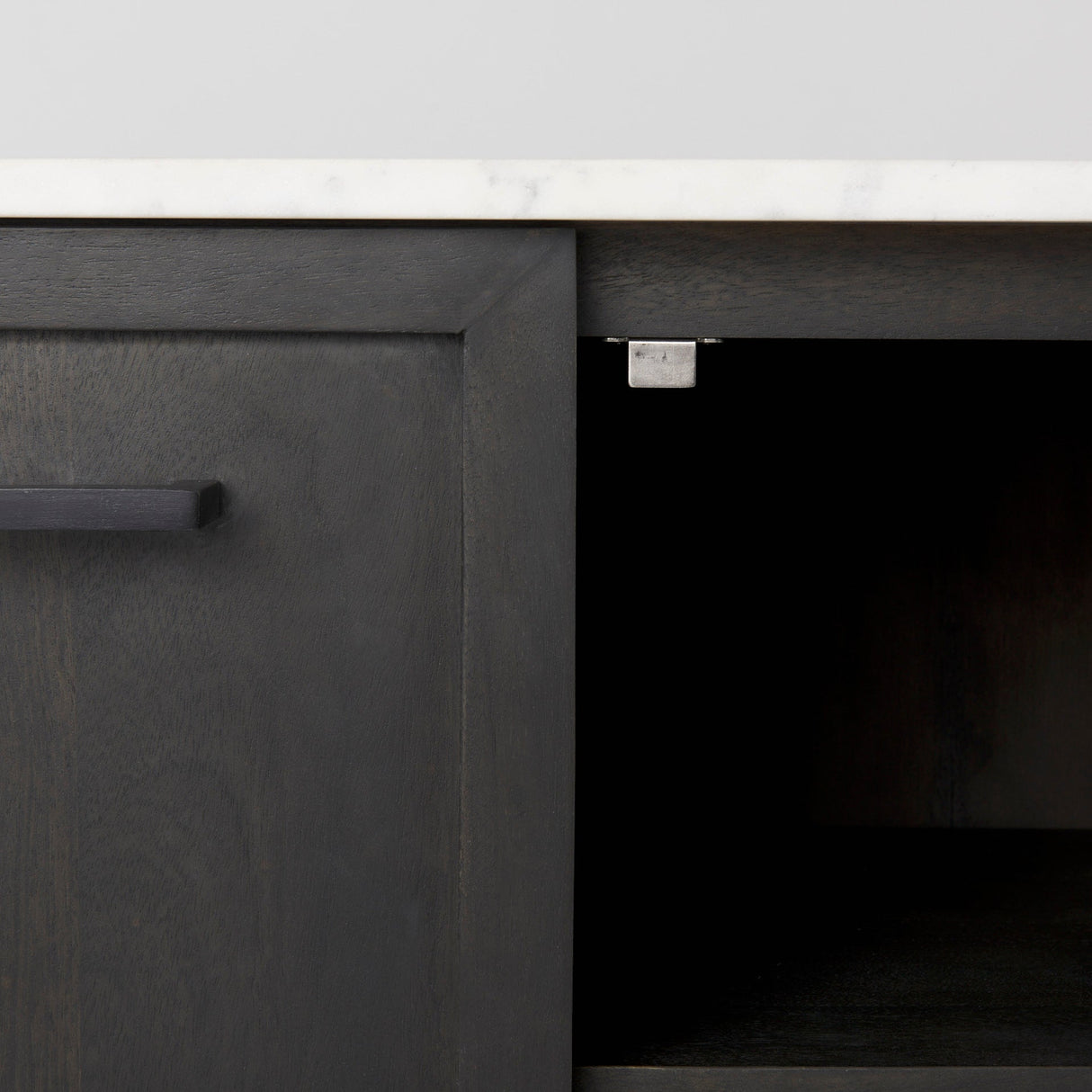 Divina Black-Brown Wood w/ White Marble Top and Black Metal Base Sideboard by Mercana at Eve Furniture