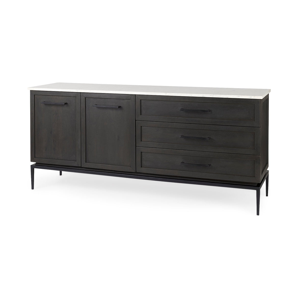 Divina Black-Brown Wood w/ White Marble Top and Black Metal Base Sideboard by Mercana at Eve Furniture