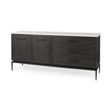 Divina Black-Brown Wood w/ White Marble Top and Black Metal Base Sideboard by Mercana at Eve Furniture