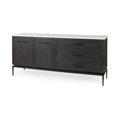 Divina Black-Brown Wood w/ White Marble Top and Black Metal Base Sideboard by Mercana at Eve Furniture