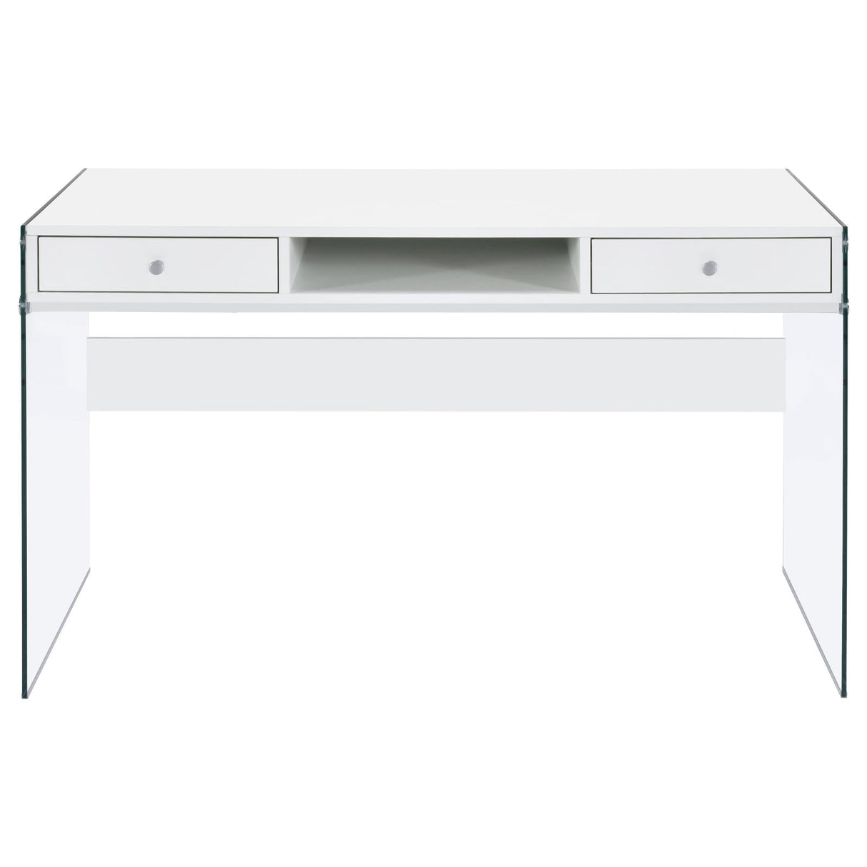 Dobrev Glossy White/Clear 2-Drawer Writing Desk