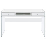 Dobrev Glossy White/Clear 2-Drawer Writing Desk