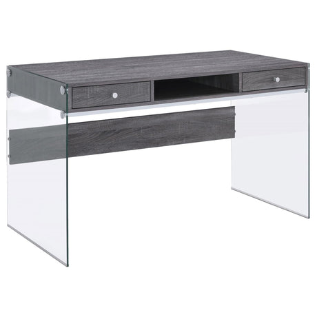 Dobrev Weathered Gray/Clear 2-Drawer Writing Desk