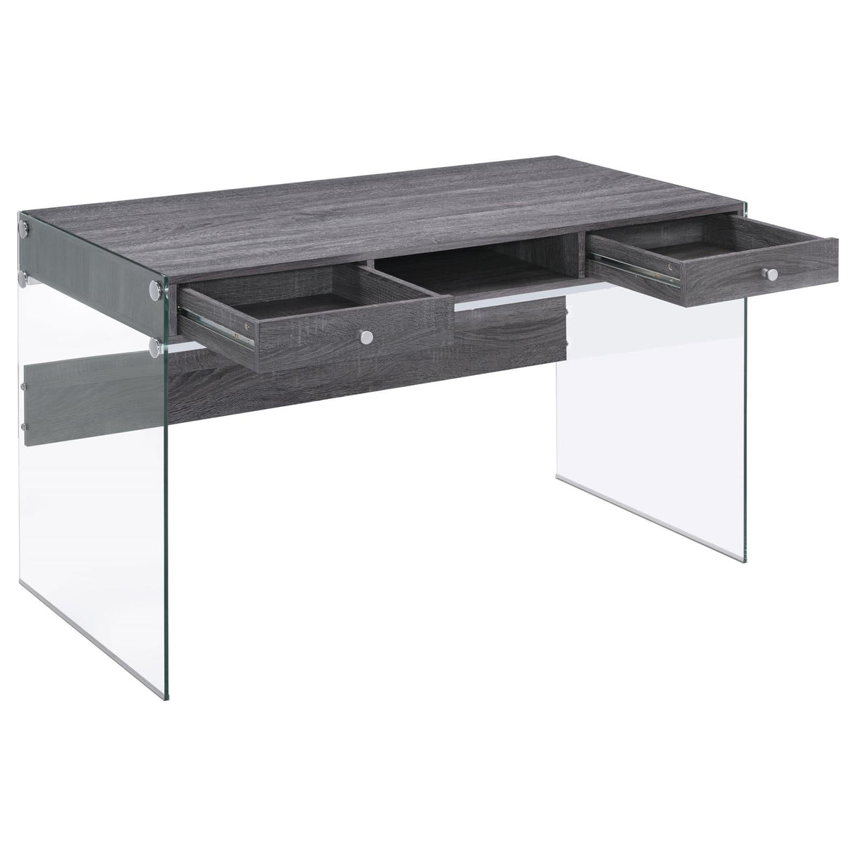 Dobrev Weathered Gray/Clear 2-Drawer Writing Desk