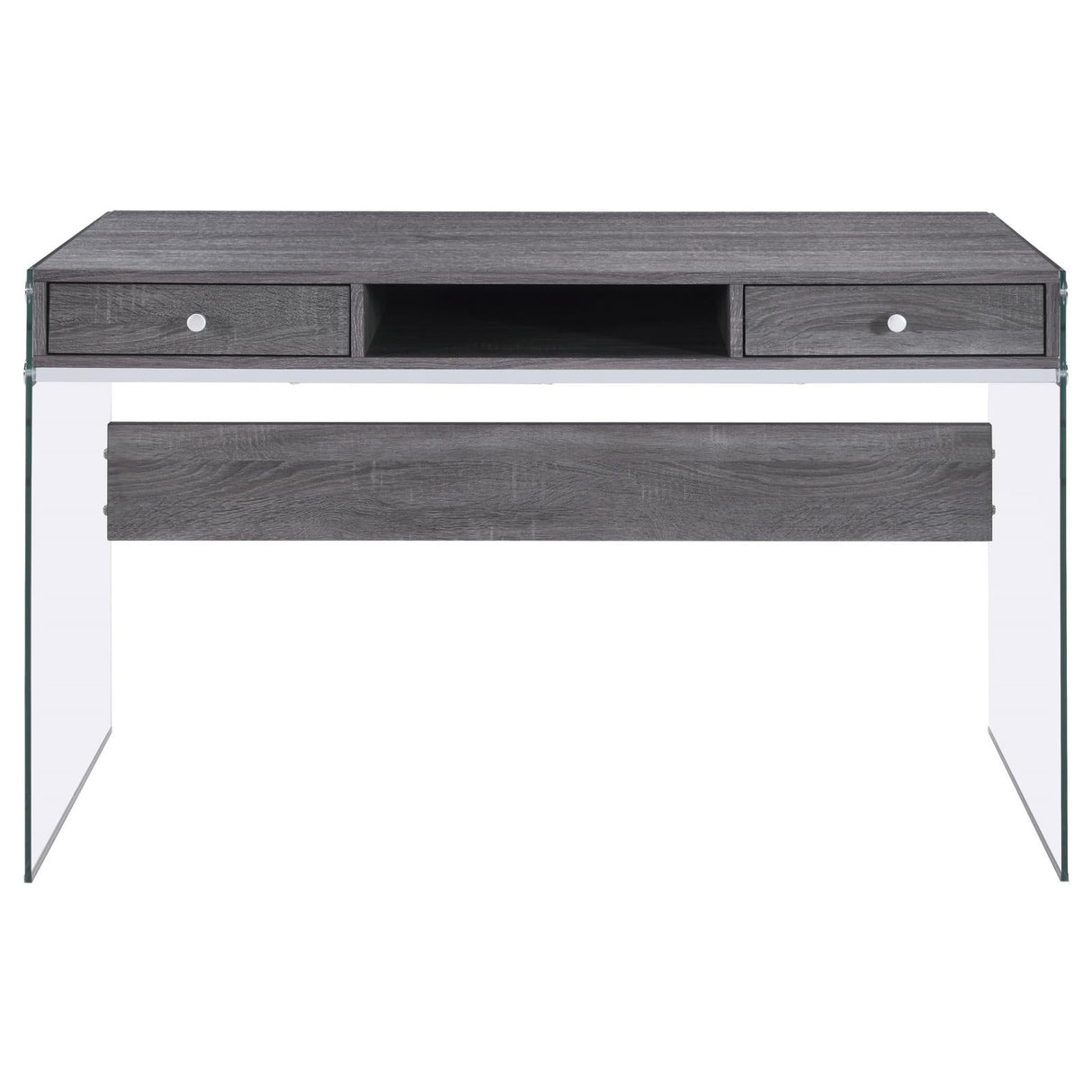 Dobrev Weathered Gray/Clear 2-Drawer Writing Desk