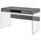 Dobrev Weathered Gray/Clear 2-Drawer Writing Desk