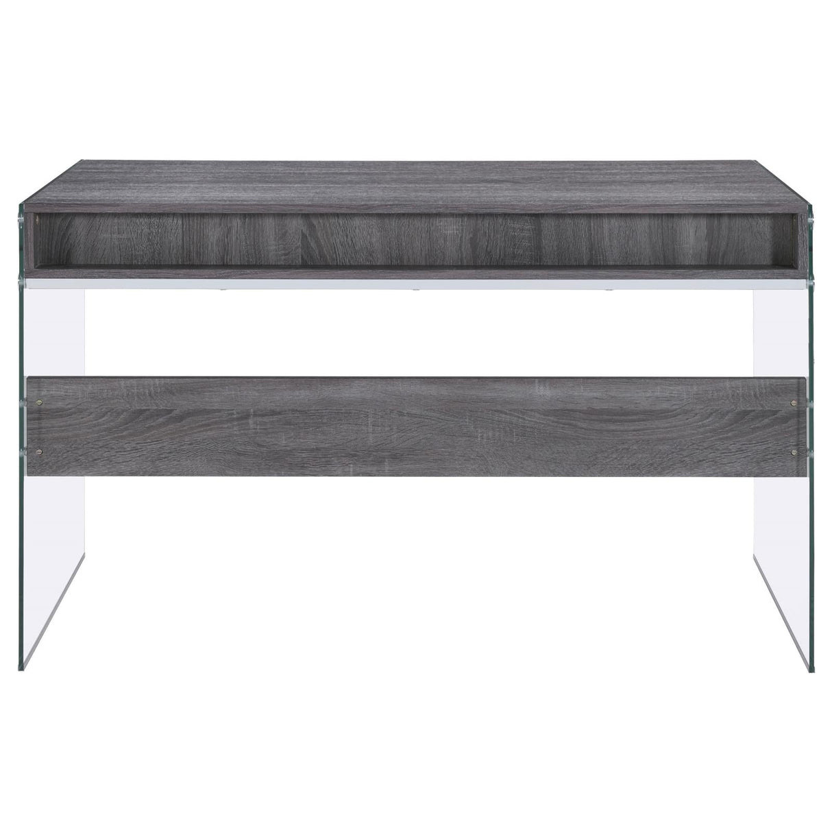 Dobrev Weathered Gray/Clear 2-Drawer Writing Desk