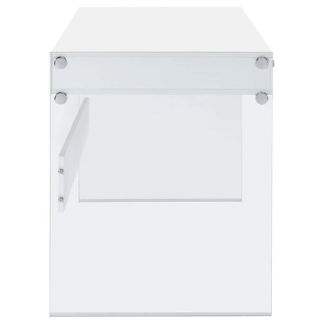 Dobrev Glossy White/Clear 2-Drawer Writing Desk by Coaster at Eve Furniture