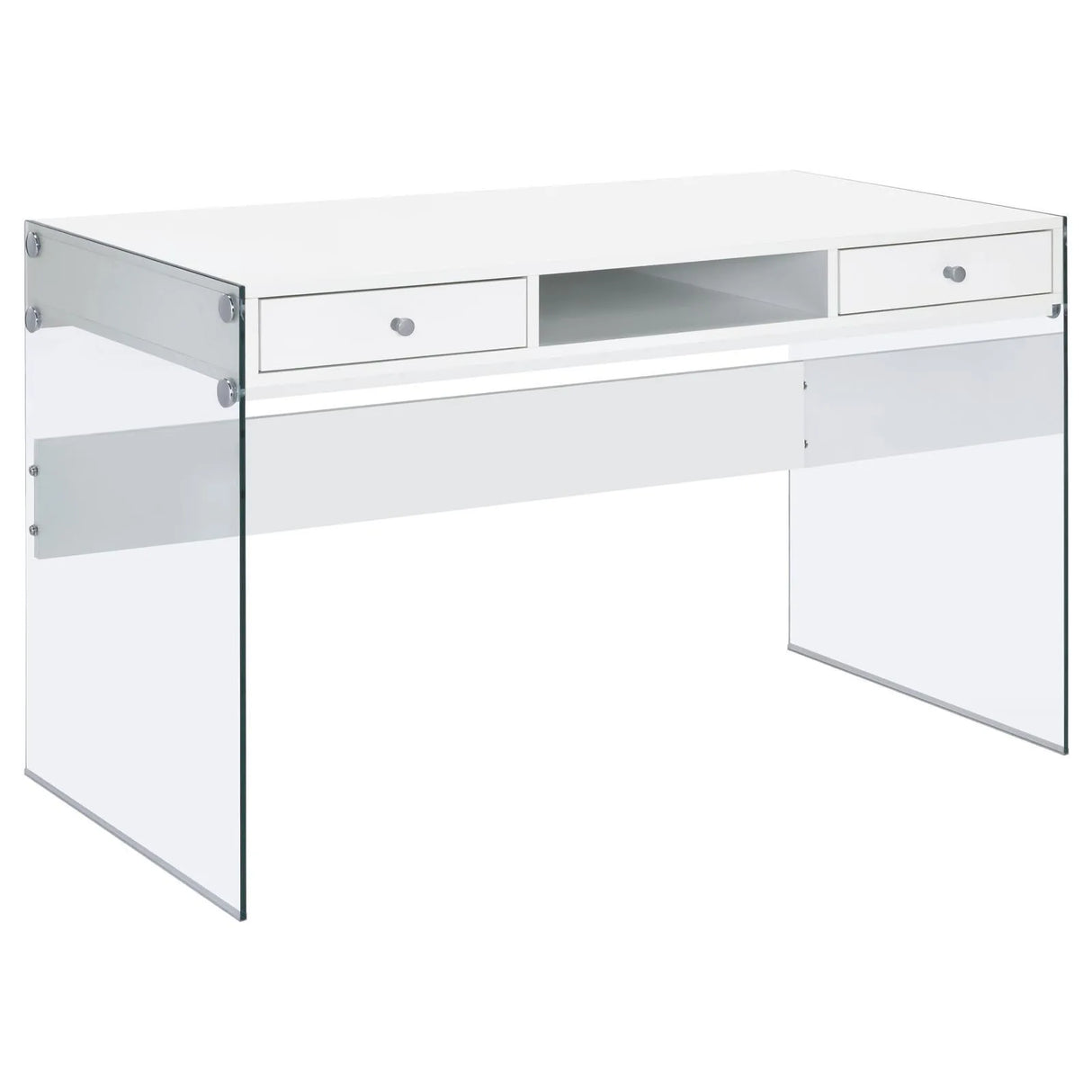 Dobrev Glossy White/Clear 2-Drawer Writing Desk by Coaster at Eve Furniture