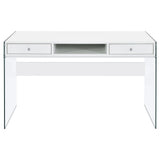 Dobrev Glossy White/Clear 2-Drawer Writing Desk by Coaster at Eve Furniture