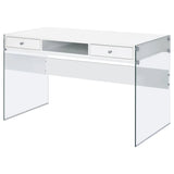 Dobrev Glossy White/Clear 2-Drawer Writing Desk by Coaster at Eve Furniture