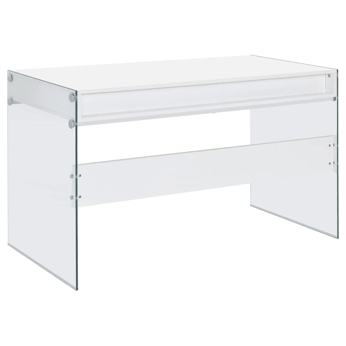 Dobrev Glossy White/Clear 2-Drawer Writing Desk by Coaster at Eve Furniture
