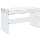Dobrev Glossy White/Clear 2-Drawer Writing Desk by Coaster at Eve Furniture